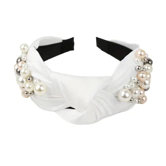 Black 1 PCS No Slip Knotted Cross Pearl Headband - Picture 5 of 12